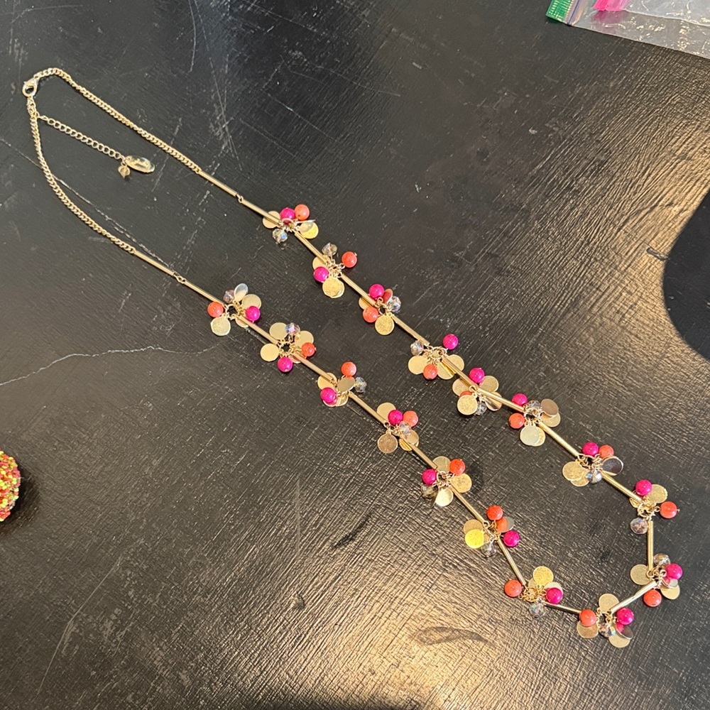 Joules Gold and Pink Floral Necklace